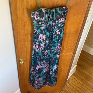 Vintage BCBG floral strapless maxi dress with pockets